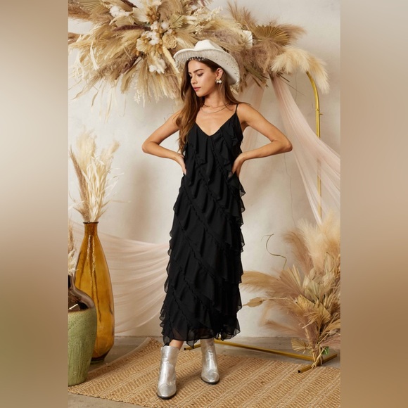 Diagonal Tiered Ruffle Midi Dress - Picture 3 of 8